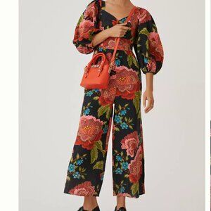 FARM Rio Anthropologie Floral Fauna Linen Blend Jumpsuit